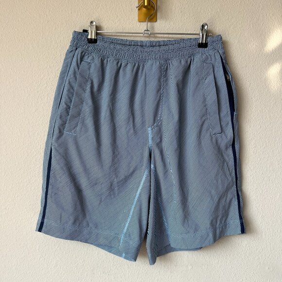 Lululemon Navy White Stripe 9" Pace Breakers Shorts - Picture 1 of 4